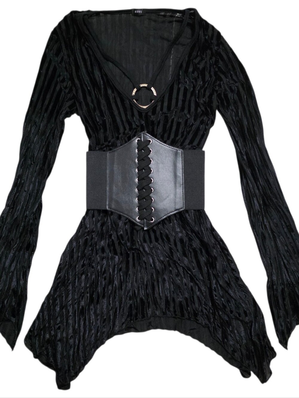 REDS made in Italy pinstripe mesh gothic black euro minidress